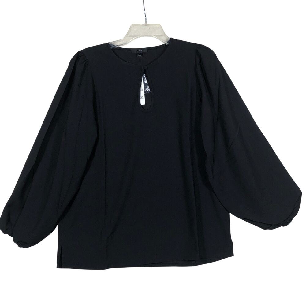 J Crew Black Puff Sleeve Keyhole Neckline Crepe Top Blouse BL712 Small Tall